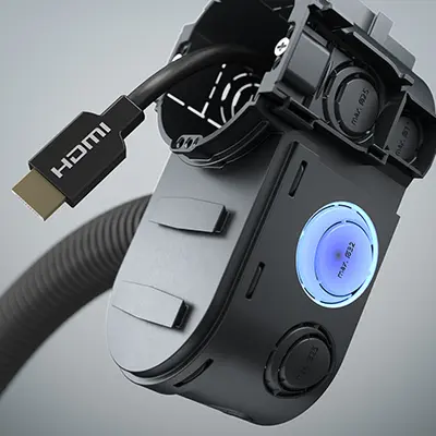 Two combination entries up to M25/M32 enable the Insertion of pre-assembled Electric cables with connectors such as HDMI.