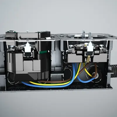 Maximum usable space, thanks through-wiring close to the base.