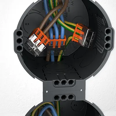 All UP¹ one-gang boxes offer generous installation space for convenient accommodation of cables, connection terminals and installation accessories.