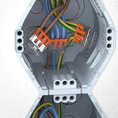 Alle UP¹ Gerätedosen bieten einen großzügigen Installationsfreiraum für die komfortable Unterbringung von Leitern, Verbindungsklemmen und Einbaugeräten.