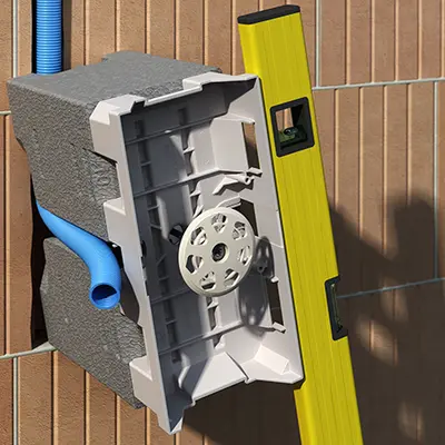 Hold the equipment carrier against the wall, align it, and fix it using the dowel.