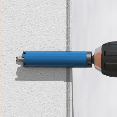 The drilling depth stop ensures that only the amount of insulation material is removed thath is necessary to secure the mini equipment carrier.