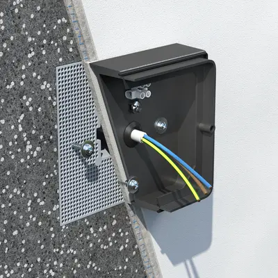 Luminaires and many other accessories are easily fitted in the mounting plate through the plaster using screws up to 4 mm Ø.