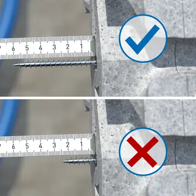 The dowel screw must protrude from the basic element by at least 40 mm.