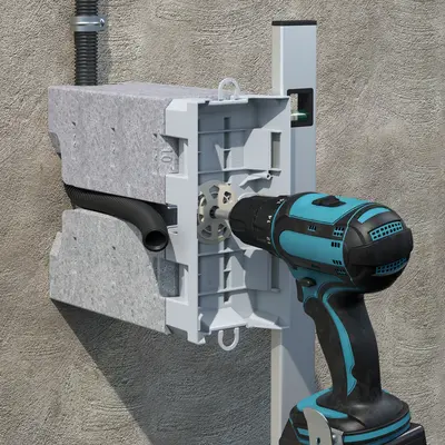 Hold the equipment carrier against the wall, align it, and fix it using the dowel.