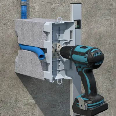Hold the equipment carrier against the wall, align it, and fix it using the dowel.