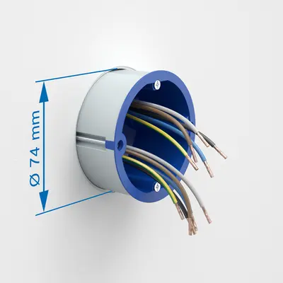 Nun kann eine Installationsdose mit Ø 74 mm, z. B. Schallschutz-, Brandschutz- oder Strahlenschutzdose eingebaut werden.