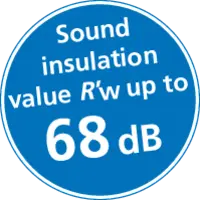 Sound insulation value R'w up to 68 dB