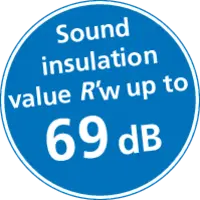 Sound insulation value R'w up to 69 dB