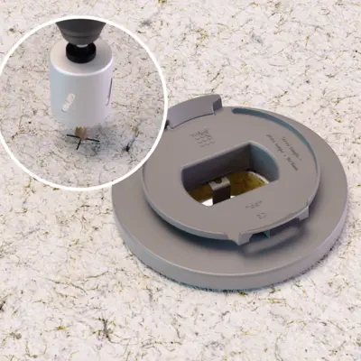 Boor een gat (Ø 48 mm) in de plafondplaat en plaats de Montageplaat.