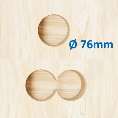Diameter gatzaag 76mm, bij gekoppelde dozen steekmaat 71mm.