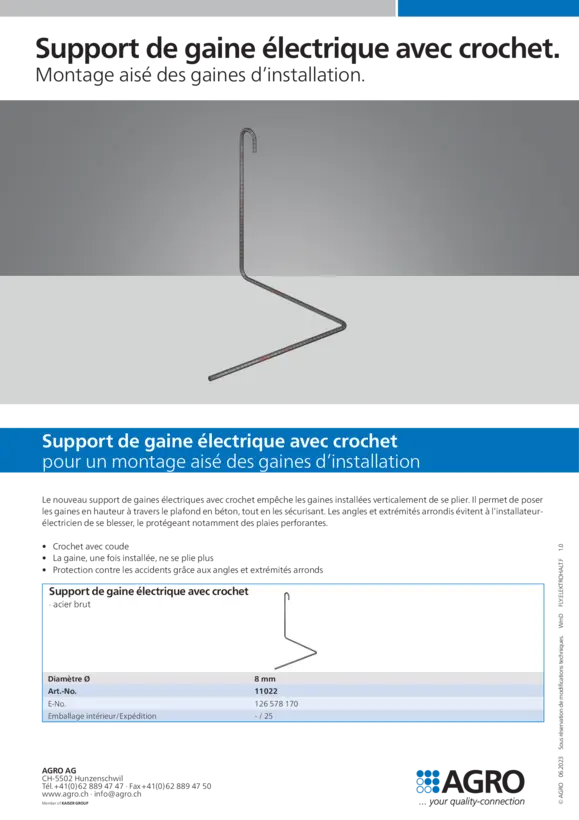 Support de gaine électrique avec crochet.