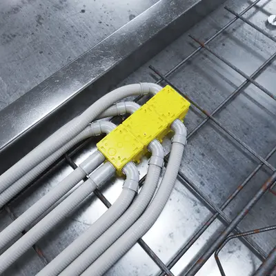 3-unit combination with inserted conduits in the wall area.