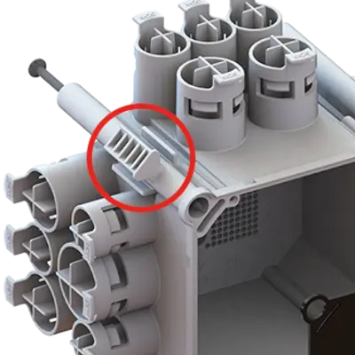Flush-mounted junction box 9907.10 has connection details for Prefix® wing brackets.