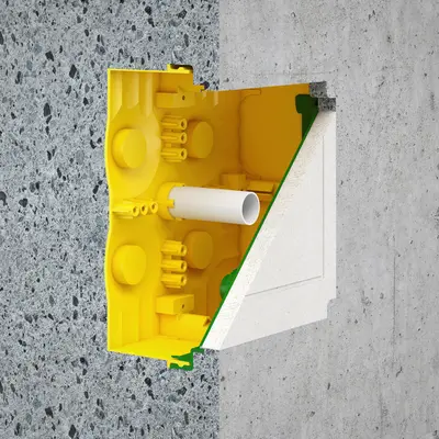 De steun in de inbouwbehuizing verhindert het doordrukken tijdens het betonneren.