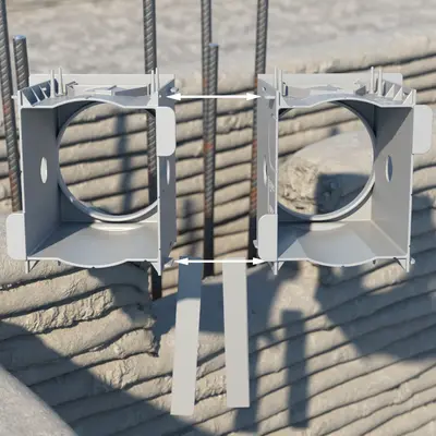 Afin de pouvoir réaliser l'écart central normatif de 71 mm pour les combinaisons, la surface d'appui doit être séparée au niveau des marquages arrière.