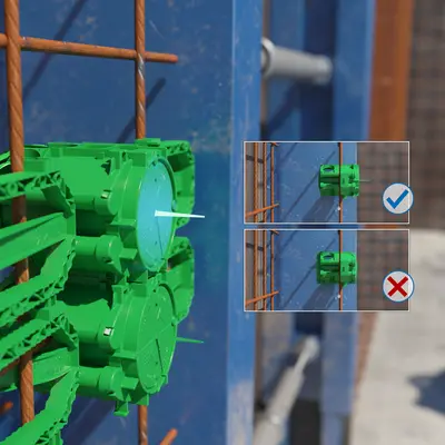 The signal bristles on the front parts of the Prefix® articles ensure that the position of the Prefix® concrete construction boxes remains visible in the wall surface.