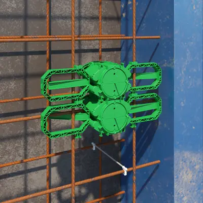 The Prefix® concrete construction boxes can be pre-fixed quickly and easily to the reinforcement using the Prefix® installation technology.