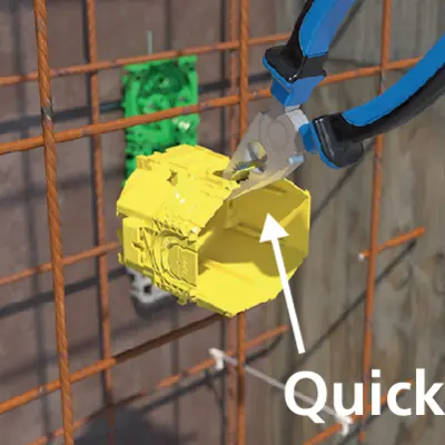The required conduit connection opening can be easily and exactly broken out with a quick tilting movement using a standard pair of combination pliers,...