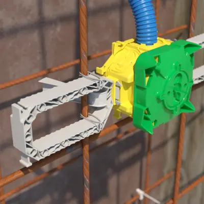 ...e fissate con filo di ferro. Dopo l'installazione, la scatola per dispositivi fissata all'armatura deve sporgere di 5-20 mm oltre lo spessore previsto della parete.