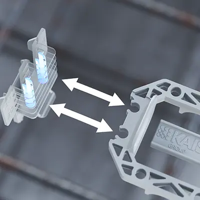 Prefix® universal supports have a stable snap-in connection and can be released and repositioned if the concrete ceiling is set incorrectly.