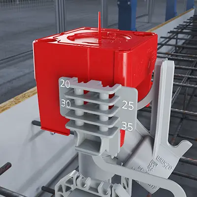 The required concrete ceiling can be quickly read off and precisely set using the dimensional scale. The dimensional scale is adjusted, so that the wall-ceiling transitions are minimally below the subsequent wall surface,