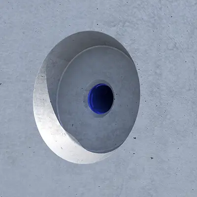 ...de sorte que l'adaptateur, notamment grâce à son contour conique, reste bien en place sur les aimants après le décoffrage.