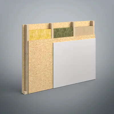 Pour les murs en panneaux de bois ou à ossature bois EI30 et EI60 avec isolation en laine de verre/roche ou en fibres de bois.