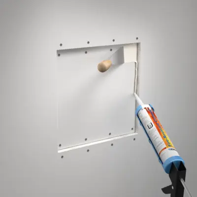 Remplir les joints avec du mastic de protection incendie KAISER (n° art. 9400-05) et les lisser à la spatule.