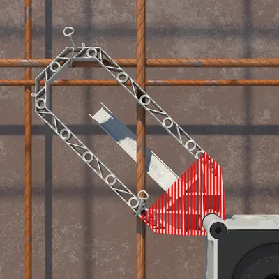 During Prefix® installation, care should be taken to ensure that the contact surface of the rebars is outside the hatched zone.