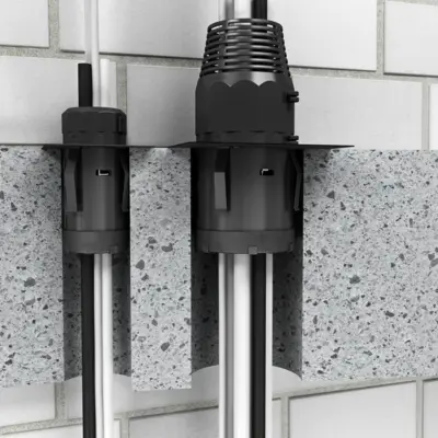 Ceiling penetration sealing systems in concrete or cellular concrete ceilings of 150 – 300 mm ceiling thickness have been approved for use.