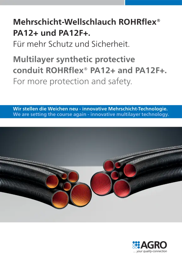 Multilayer synthetic protective conduit ROHRflex® PA12+ and PA12F+.