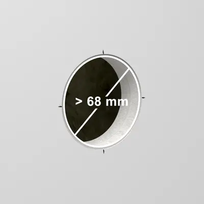 Zu groß bzw. ungenau erstellte Einbauöffnung (> Ø 68 mm, max. Ø 71 mm).