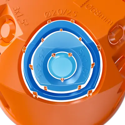 Combination entry for cable and conduits up to max. Ø 25 mm.