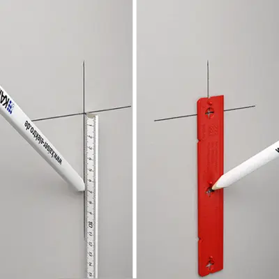 Mark the centre of the upper installation opening in accordance with DIN 18015-3 and the centre of the other installation openings with 71 mm spacing.