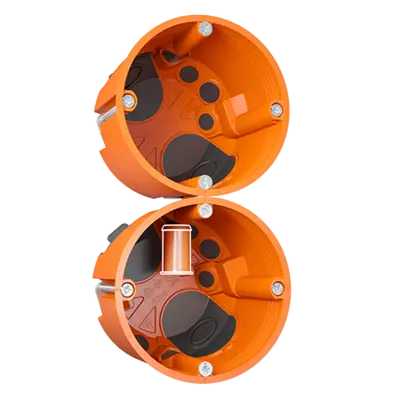 The support connector ensures the air-tight combination of the cavity wall boxes and is inserted via the removable metal plates without the use of tools.