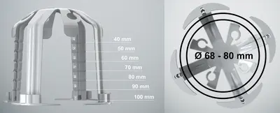 Spacer installation height from 100 to 40 mm and installation diameter from 68 to 80 mm