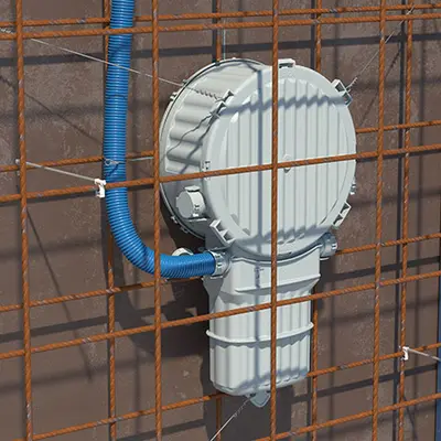 Pour sécuriser davantage le boîtier HaloX®, des pattes pour fixation avec du fil de fer en permettent la fixation supplémentaire à l'armature.