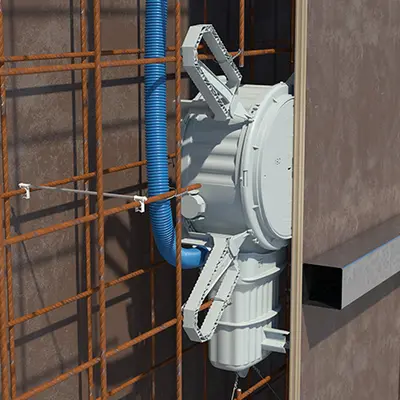 Recouvrement de béton après encastrement avec enclenchement d’ailette Prefix® pour recouvrement de béton 20-40 mm.