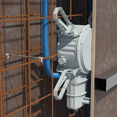 Recouvrement de béton après encastrement avec enclenchement d’ailette Prefix® pour recouvrement de béton 40-60 mm.