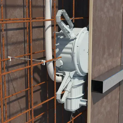 Concrete cover after installation with catch mechanism Prefix® installation clamps for 20-40 mm concrete covering.