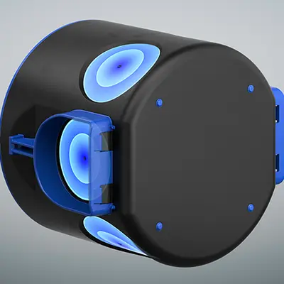 La boîte d'isolation acoustique encastrée offre 6 entrées possibles pour des tuyaux jusqu'à M25 et des câbles jusqu'à Ø 11,5 mm.