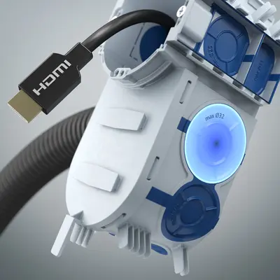 Two ECON® multi-membrane entries up to M32 enable the insertion of prefabricated cables with connectors such as HDMI.