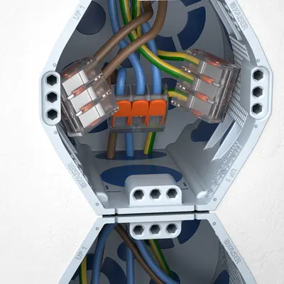 All UP¹ one-gang boxes offer generous installation space for convenient accommodation of cables, connection terminals and installation accessories.