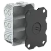 - Compatible with Feller SNAPFIX®
- with separation walls
- and stabilisation cover
- For device screws Ø 3 mm
- Max. tightening torque 0.5 Nm