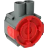 - Fitted with adhesive lid.
- Including 2  M3 x 12 mm screws.
- 2 conical tube entries with tube snapper; one of which is closed by a breakout port.