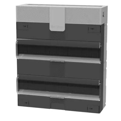 - Suitable for extensive 3-phase installations.
- 28 inlets for 16, 19 and 20 mm tubes.
- 2 x 18 modules.
- Configure your custom made distribution boards with the Click-mate NXT Assistant!