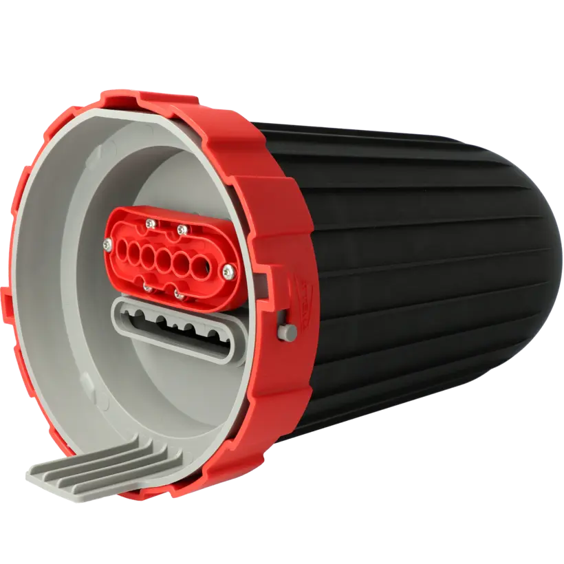 - Flexibiliteit in FttH concept.
- Multifunctioneel product.
- Geschikt voor kabel / buis diameters: Ø 3,0 mm – Ø 8,0 mm.
- Geïntegreerde trekontlasting per kabel / buis.
- Window Cut mogelijkheid.
- Plug & Play installatie.
- 2x 12 lasbeschermers heatshrink Ø 2,4 mm x 45 mm.
- Scope of delivery: midi fibre dome, sealing material