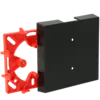 - Base plate can be mounted on any wall or ceiling junction box.
- Parker screws for attachment of cover are mounted inside cover to prevent loss.
- Surface-mount domestic switching devices can be mounted on cover.
- Cover includes 1 open lead-in and 11 break-outs for K25/P25/Z25 raceways.