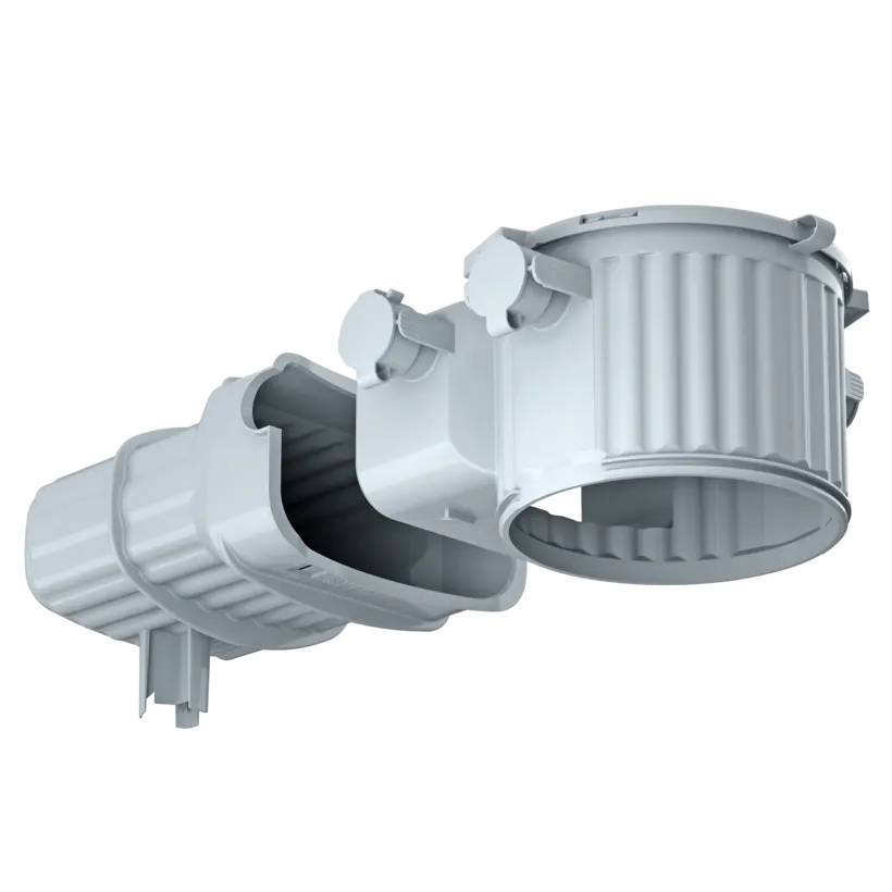 - Toolless combination entry for M20/M25 conduits
- Conduit entry limitation to prevent the need to shorten the conduit inside
- No reinforcement cuts in tunnel section area